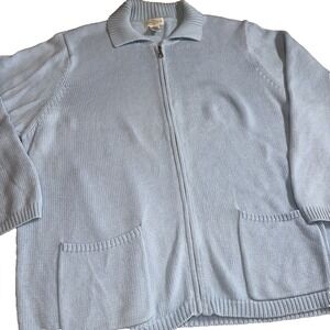 187-YarnWorks Women's Warm Blue Zip-Up Sweater Size 2X Knit with Collar